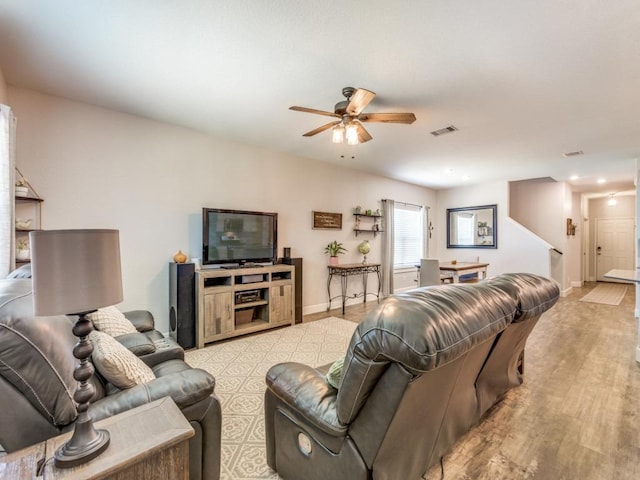 1329 Nokota Bnd, Georgetown, TX 78626 - living room featuring ceiling fan and light wood-type flooring