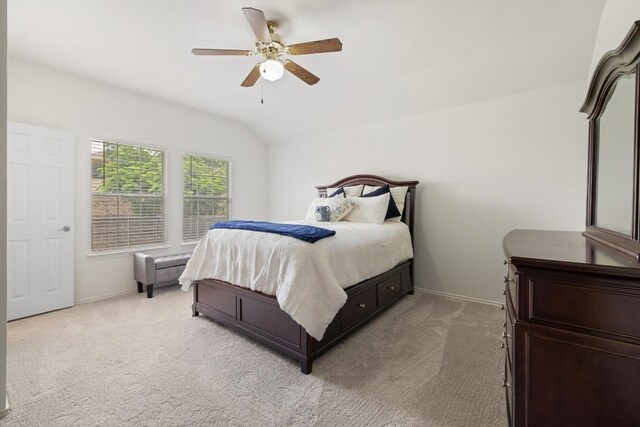 1643 Abbey Ln, Cedar Park, TX 78613 - bedroom featuring light colored carpet, lofted ceiling, and ceiling fan
