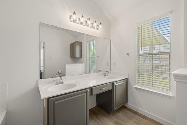 1643 Abbey Ln, Cedar Park, TX 78613 - full bath with wood finished floors and double vanity