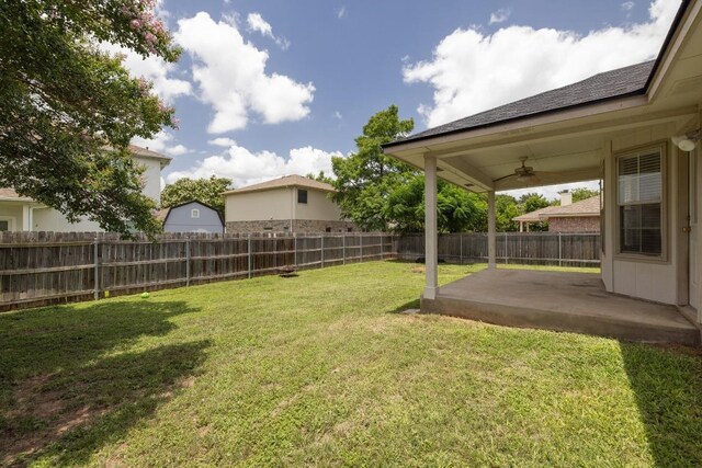 1643 Abbey Ln, Cedar Park, TX 78613 - fenced backyard featuring ceiling fan and a patio area