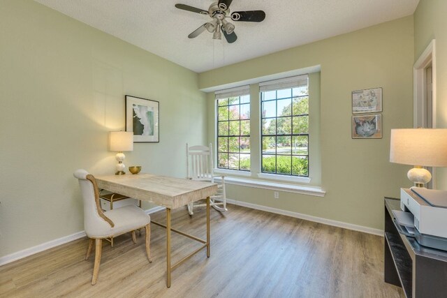 5808 Abilene Trl, Austin, TX 78749 - office with wood finished floors, ceiling fan, and a textured ceiling