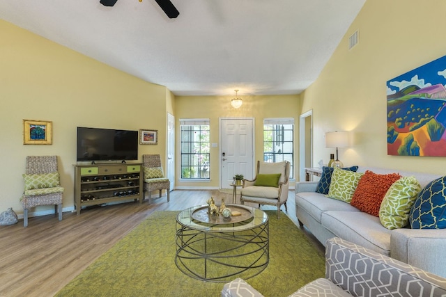 5808 Abilene Trl, Austin, TX 78749 - living area featuring wood finished floors and ceiling fan