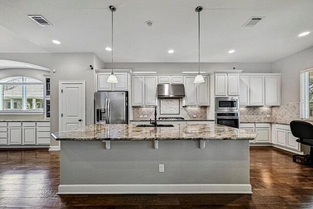 318 Gaspar Bnd, Cedar Park, TX 78613 - kitchen with appliances with stainless steel finishes, under cabinet range hood, healthy amount of natural light, white cabinets, and recessed lighting
