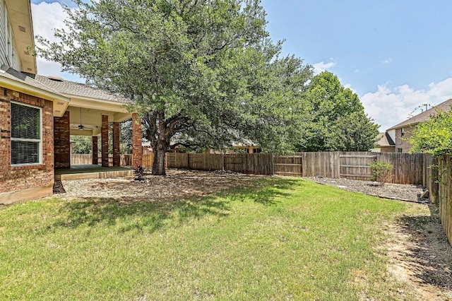 318 Gaspar Bnd, Cedar Park, TX 78613 - fenced backyard featuring a ceiling fan and a patio area