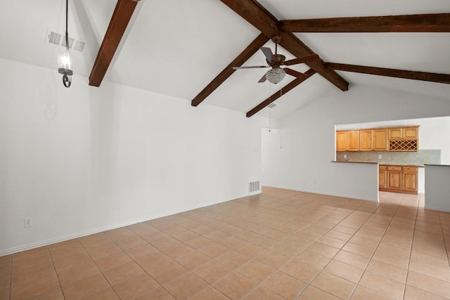 2109 Brandywine Ln, Austin, TX 78727 - unfurnished living room with ceiling fan and light tile patterned flooring