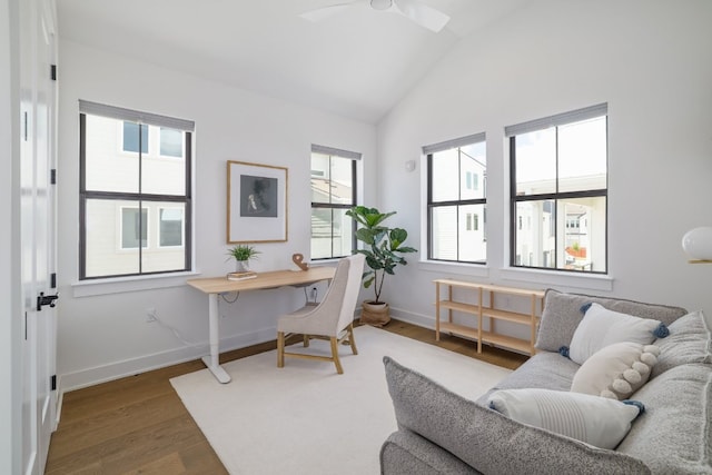 3108 Chennault St, Austin, TX 78723 - office space featuring vaulted ceiling, ceiling fan, and wood finished floors