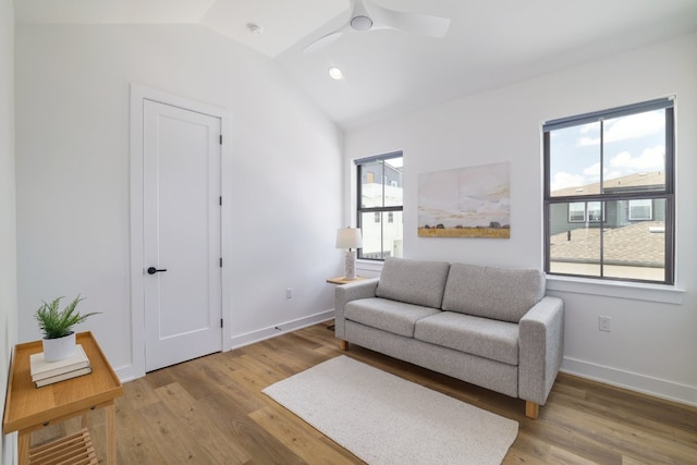 3108 Chennault St, Austin, TX 78723 - living area featuring vaulted ceiling, light wood-style floors, and ceiling fan