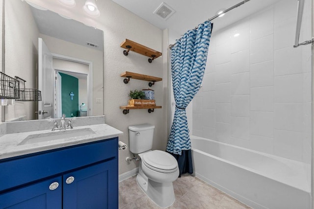 4509 Port Bari Dr, Leander, TX 78641 - full bathroom featuring vanity, shower / bathtub combination with curtain, and tile patterned floors