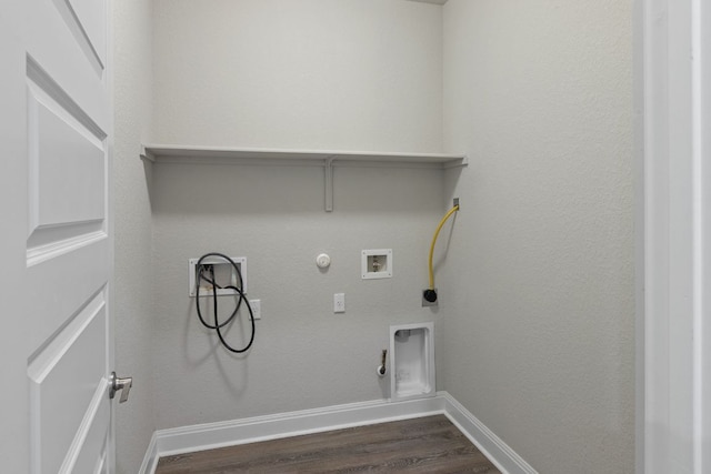 16941 Aventura Ave, Pflugerville, TX 78660 - washroom with hookup for a gas dryer, dark wood-type flooring, hookup for a washing machine, and hookup for an electric dryer