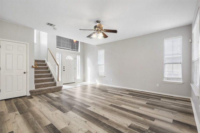 9405 Billingham Trl, Austin, TX 78717 - foyer with stairway, wood finished floors, and ceiling fan