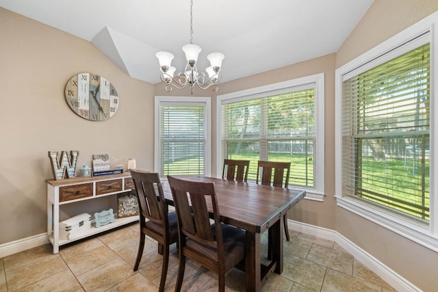 198 Sheridan Loop, Belton, TX 76513 - dining space featuring a chandelier, vaulted ceiling, and light tile patterned floors