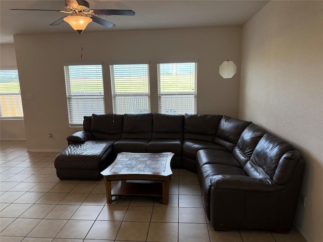 352 Circle Way Unit 37E, Jarrell, TX 76537 - living area with plenty of natural light, a ceiling fan, and light tile patterned floors