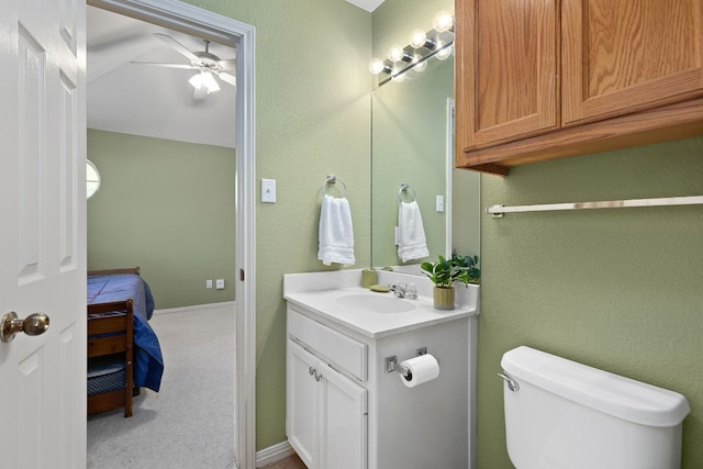 2127 Redwing Way, Round Rock, TX 78664 - half bath with vanity, ceiling fan, and connected bathroom