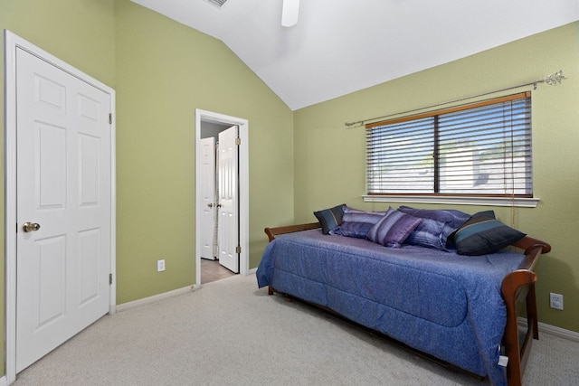 2127 Redwing Way, Round Rock, TX 78664 - bedroom featuring lofted ceiling, carpet flooring, ceiling fan, and connected bathroom