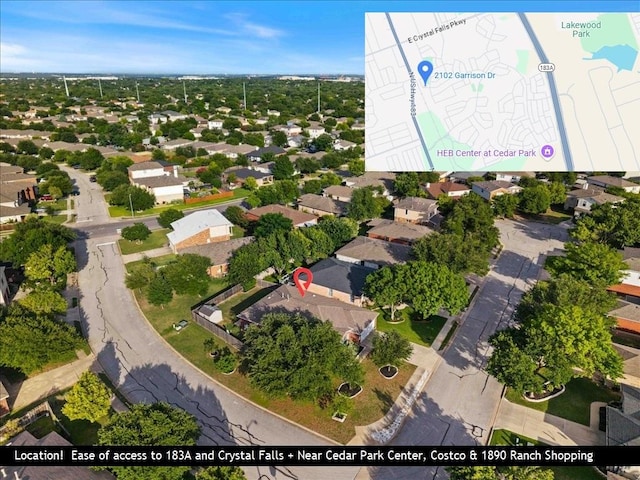 2102 Garrison Dr, Leander, TX 78641 - aerial perspective of suburban area