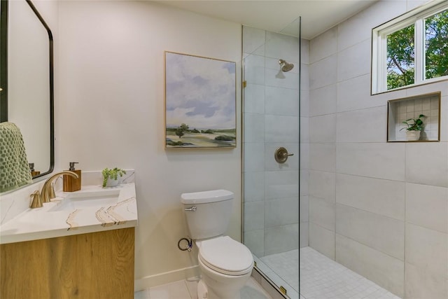 7806 Mullen Dr, Austin, TX 78757 - bathroom featuring vanity, a walk in shower, and tile patterned flooring