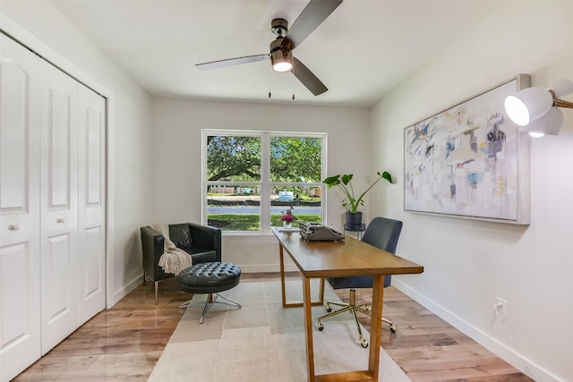 7806 Mullen Dr, Austin, TX 78757 - office area featuring ceiling fan and light wood-style flooring