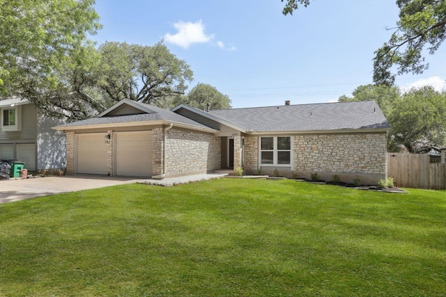 13101 Silver Creek Dr, Austin, TX 78727 - view of front of property with stone siding, concrete driveway, a garage, and roof with shingles