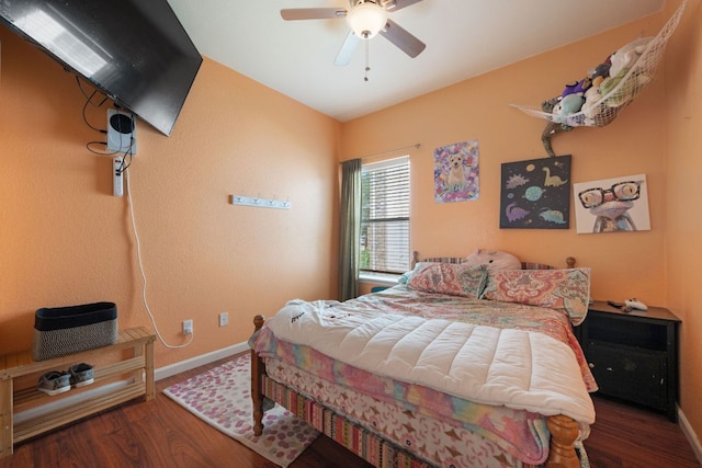 18112 Skysail Dr, Manor, TX 78653 - bedroom featuring wood finished floors and ceiling fan