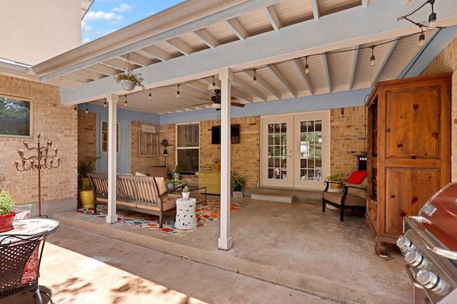 4001 Greystone Dr, Austin, TX 78731 - view of patio with french doors, a grill, and ceiling fan