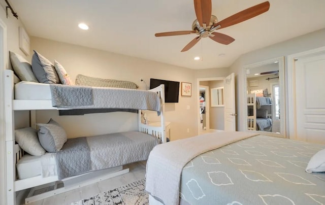 136 Web Isle Dr, Granite Shoals, TX 78654 - bedroom with wood finished floors, recessed lighting, and a ceiling fan