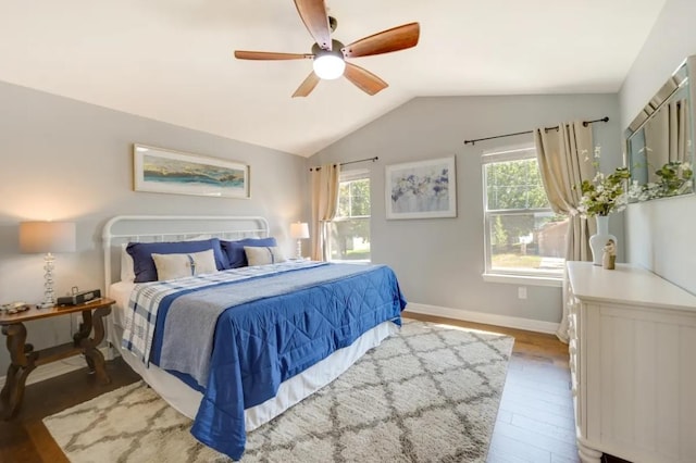 136 Web Isle Dr, Granite Shoals, TX 78654 - bedroom with light wood-type flooring, vaulted ceiling, and ceiling fan