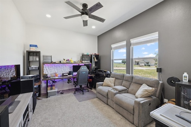 105 Mesa Grande Ct, Marble Falls, TX 78654 - carpeted office space featuring ceiling fan and recessed lighting