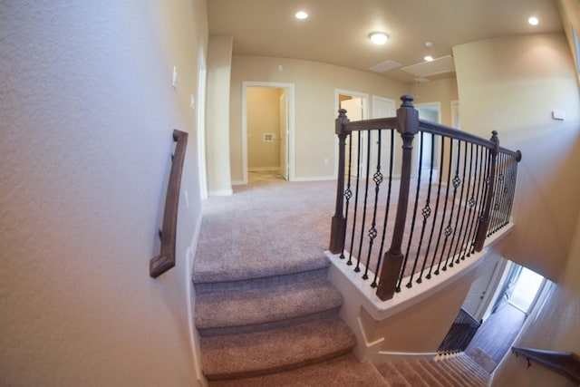 3303 Elija St Unit A & B, Austin, TX 78745 - staircase with carpet flooring and recessed lighting