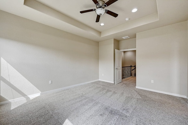 3303 Elija St Unit A & B, Austin, TX 78745 - empty room with a tray ceiling, carpet, a ceiling fan, recessed lighting, and a smoke detector