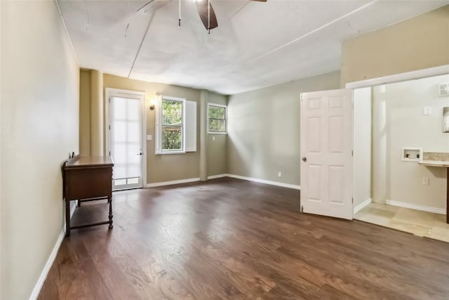 208 Old Potato Rd, Paige, TX 78659 - entrance foyer featuring ceiling fan and wood finished floors