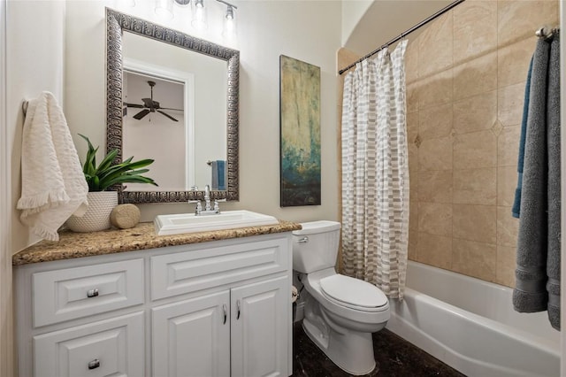 3810 Pawnee Pass, Austin, TX 78738 - bathroom featuring vanity, shower / bath combo, and ceiling fan