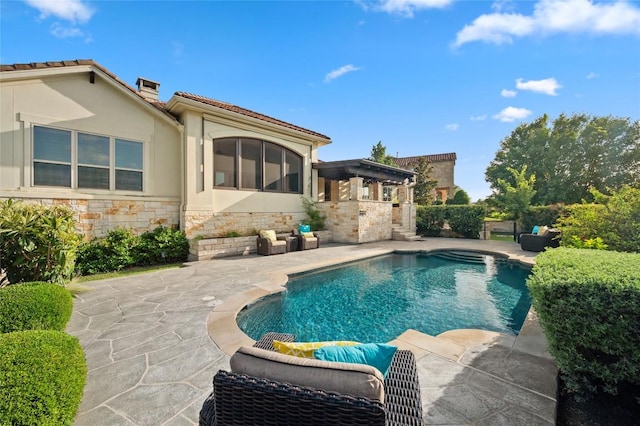3810 Pawnee Pass, Austin, TX 78738 - view of pool with a patio, an outdoor hangout area, and an outdoor kitchen
