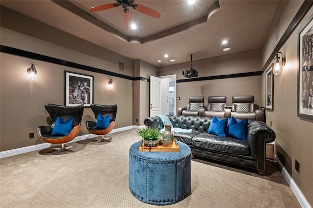 3810 Pawnee Pass, Austin, TX 78738 - home theater room with carpet floors, recessed lighting, and a ceiling fan
