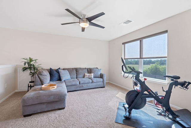 3526 Wickham Ln, Austin, TX 78725 - exercise area featuring carpet and ceiling fan
