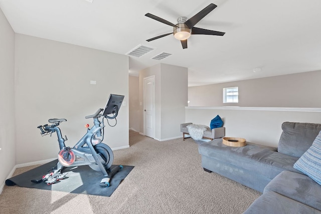 3526 Wickham Ln, Austin, TX 78725 - workout room with a ceiling fan and carpet
