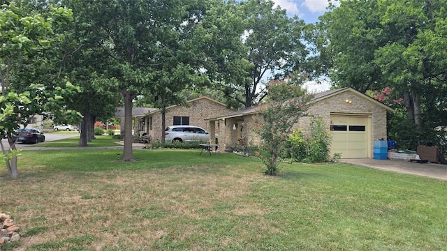 1801 Ash St, Georgetown, TX 78626 - view of side of property with a yard, a garage, driveway, and brick siding