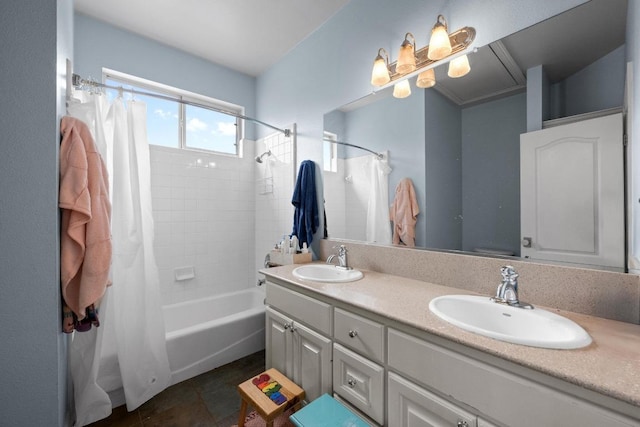 707 Malabar St, Lakeway, TX 78734 - bathroom featuring shower / tub combo with curtain and double vanity