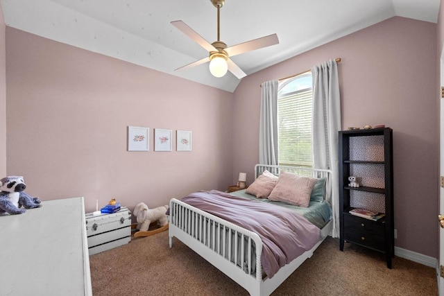 707 Malabar St, Lakeway, TX 78734 - bedroom with lofted ceiling, carpet floors, and ceiling fan