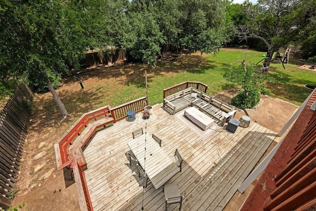 707 Malabar St, Lakeway, TX 78734 - wooden terrace featuring a fenced backyard and outdoor lounge area