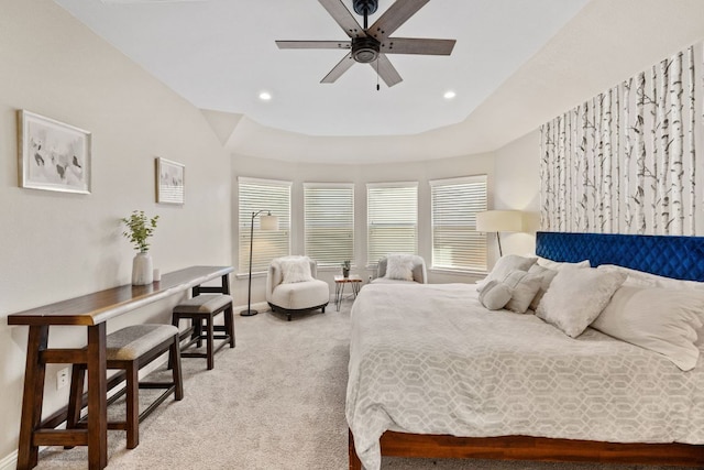 1700 Elaina Loop, Leander, TX 78641 - bedroom featuring light carpet, recessed lighting, and ceiling fan