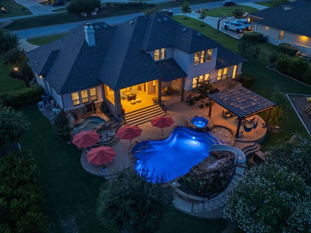 2800 Crystal Falls Pkwy, Leander, TX 78641 - outdoor pool with a gazebo, a patio, and an in-ground hot tub