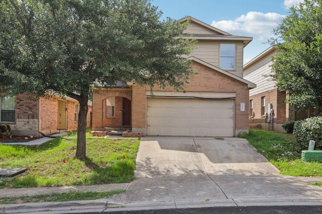 13413 Lismore Ln, Pflugerville, TX 78660 - view of front of property with concrete driveway, brick siding, and a front lawn