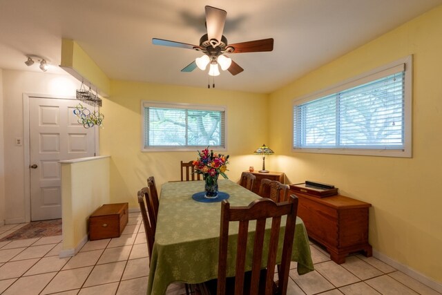 507 Flamingo Cir, Marble Falls, TX 78654 - dining area featuring plenty of natural light, light tile patterned flooring, and a ceiling fan