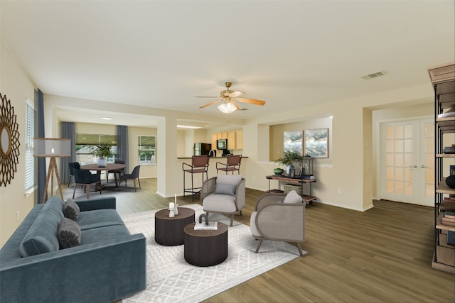 301 Wildwood Dr, Georgetown, TX 78633 - living room featuring wood finished floors and ceiling fan