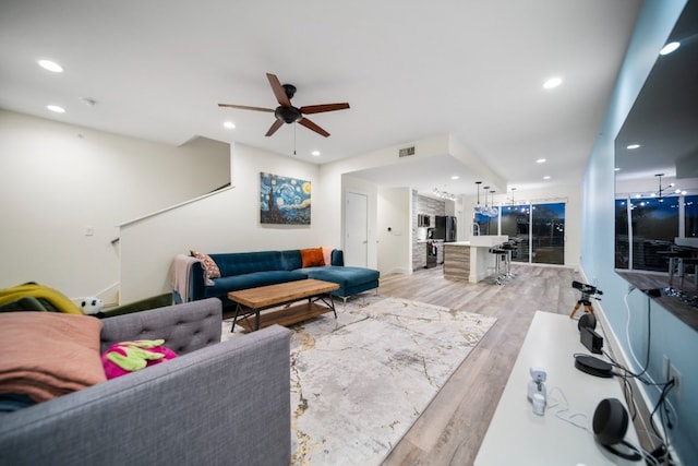 604 N Bluff Dr Unit 247, Austin, TX 78745 - living room featuring light wood-style flooring, recessed lighting, and ceiling fan