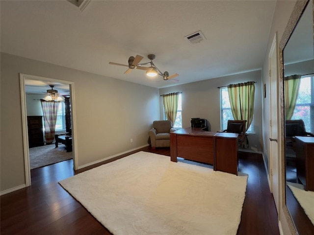 551 Abundance Ln, Kyle, TX 78640 - office area featuring a ceiling fan and dark wood-type flooring
