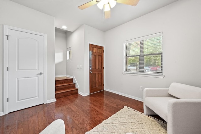 1115 Kinney Ave Unit 6, Austin, TX 78704 - sitting room with ceiling fan, wood finished floors, stairs, and recessed lighting