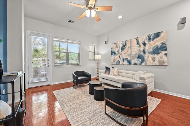 1115 Kinney Ave Unit 6, Austin, TX 78704 - living area with a ceiling fan, wood finished floors, and recessed lighting