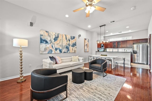 1115 Kinney Ave Unit 6, Austin, TX 78704 - living area with ceiling fan, dark wood-style floors, and recessed lighting