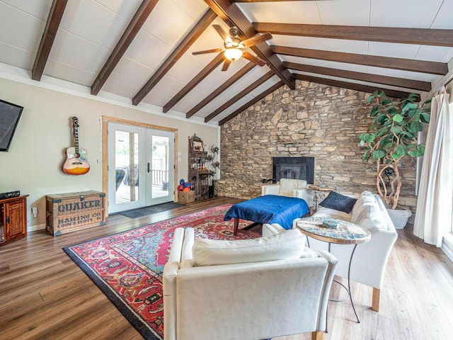 6801 Bryn Mawr Dr, Austin, TX 78723 - living area with french doors, wood finished floors, and a ceiling fan